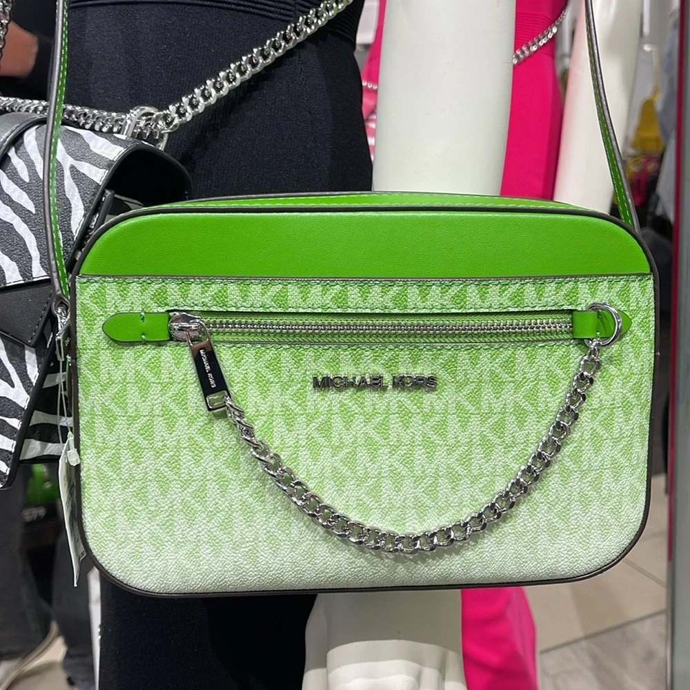 Michael Kors Jet Set Large Ombré Signature Logo Crossbody Body Jungle Green NWT